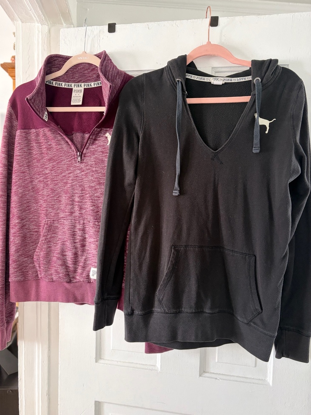 Victoria's Secret Pink Marled V-Neck Sweater & Black Hoodie BUNDLE